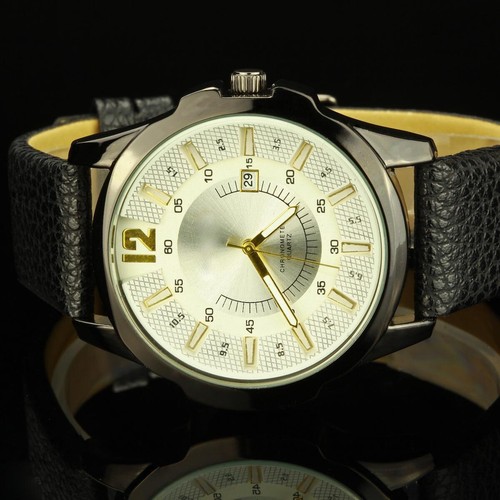 Herrenuhr schwarz leder - ,